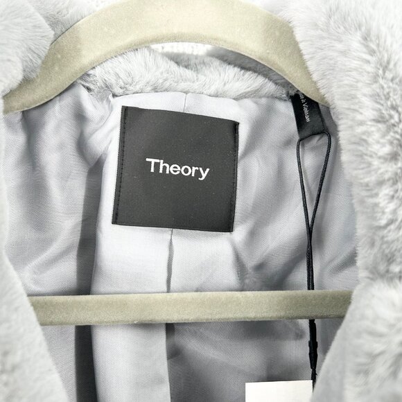 NWT Theory Faux Rabbit Fur Luxe Jacket in Blue Grey - Picture 4 of 6